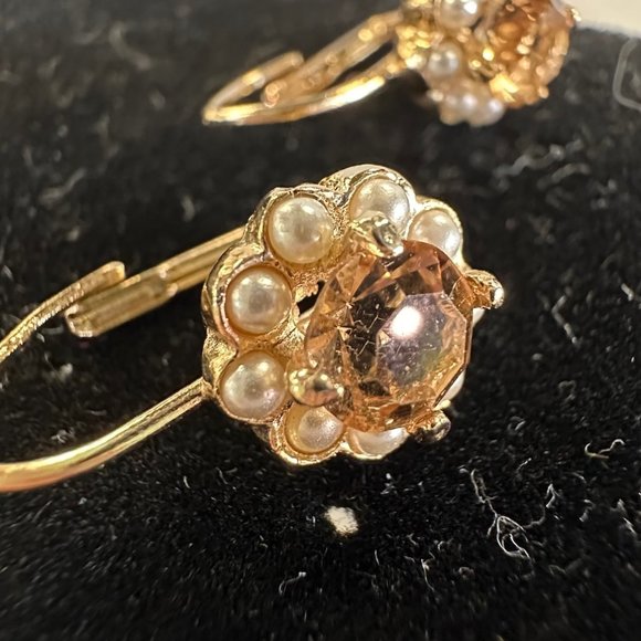 Vintage Citrine and seed Pearl Gold Tone Earrings - Picture 8 of 9